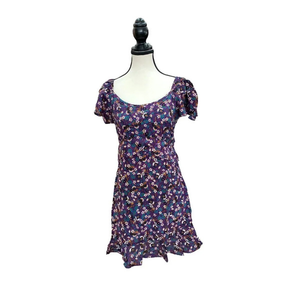 Band of Gypsies Floral Print Purple Short Sleeve Dress - Picture 4 of 9